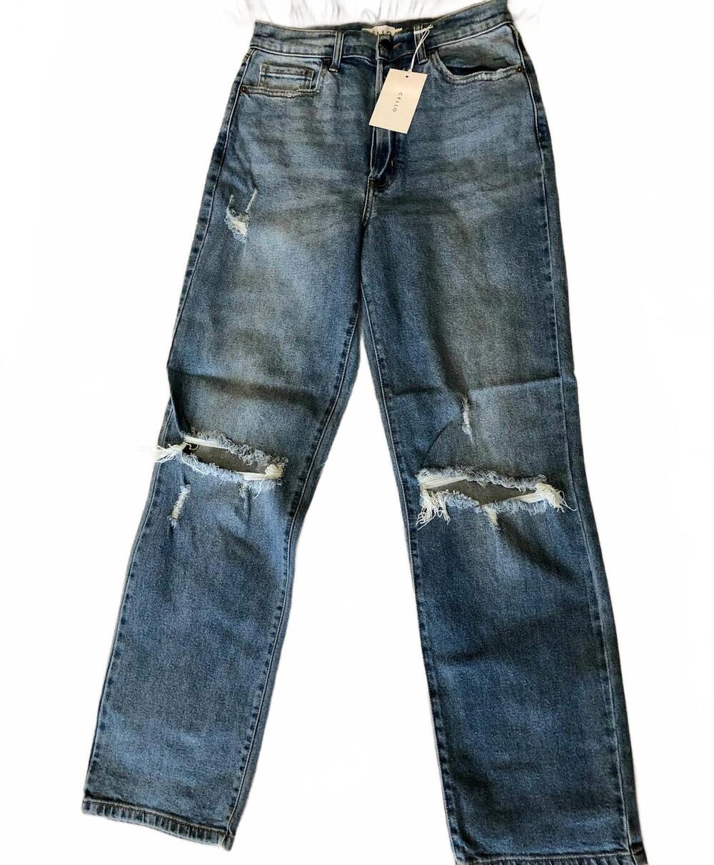 NEW CELLO women's high rise ripped dad jeans in light denim